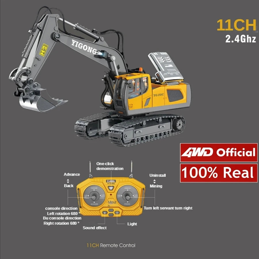 4WD Remote Control Excavator Toy Radio Controlled RC Dump Truck Vehicle Crawler Bulldozer Construction Car Gifts for Kids Boys.