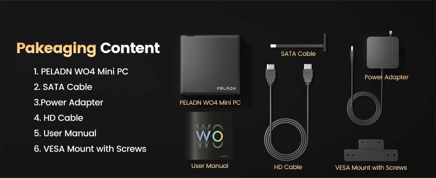 PELADN Gaming WO-4 Mini PC AMD Ryzen 5 7640HS(6 Cores，Up to 5.0GHz) 32GB Dual DDR5 1TB PCIe3.0 SSD Quadruple 4k Display support.