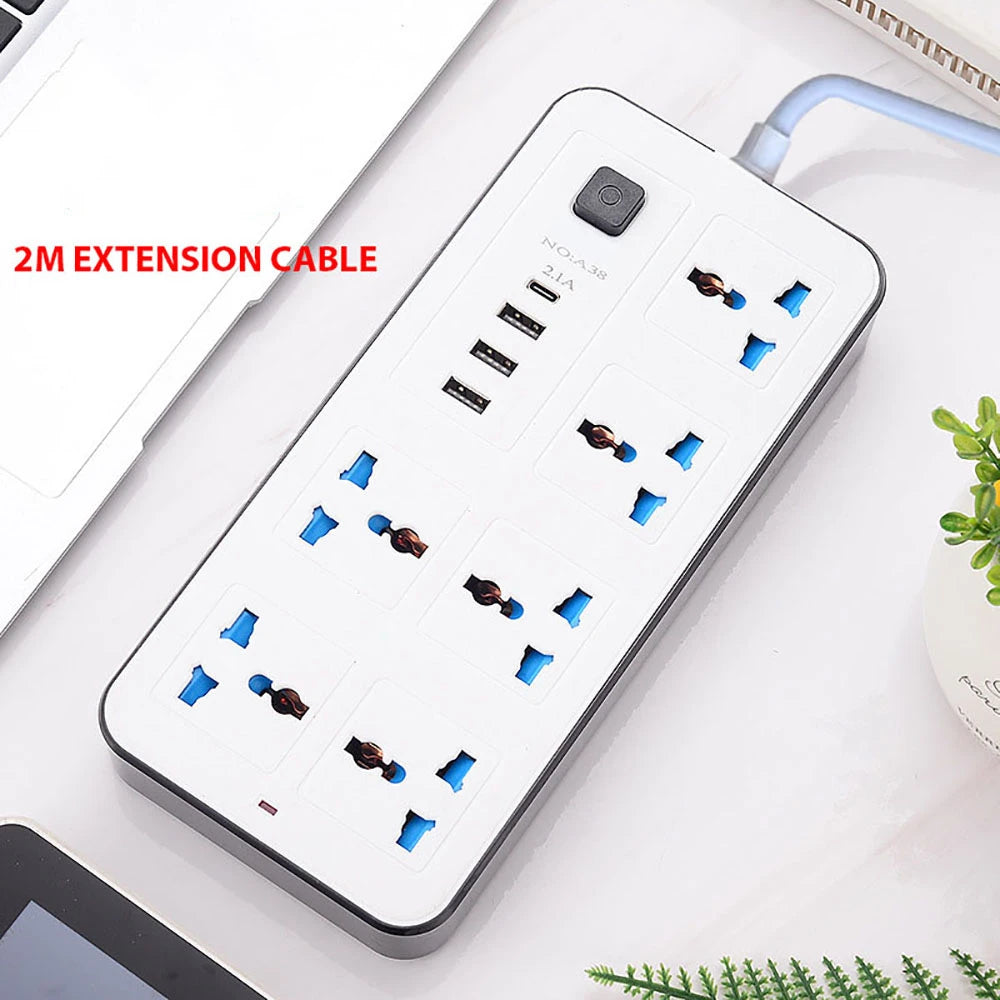 Power Multi Tap Universal Stecker EU US UK Steckdose Steckdosenleiste mit 2 m Verlängerungskabel AC Typ C USB Port Ladung Steckdose.