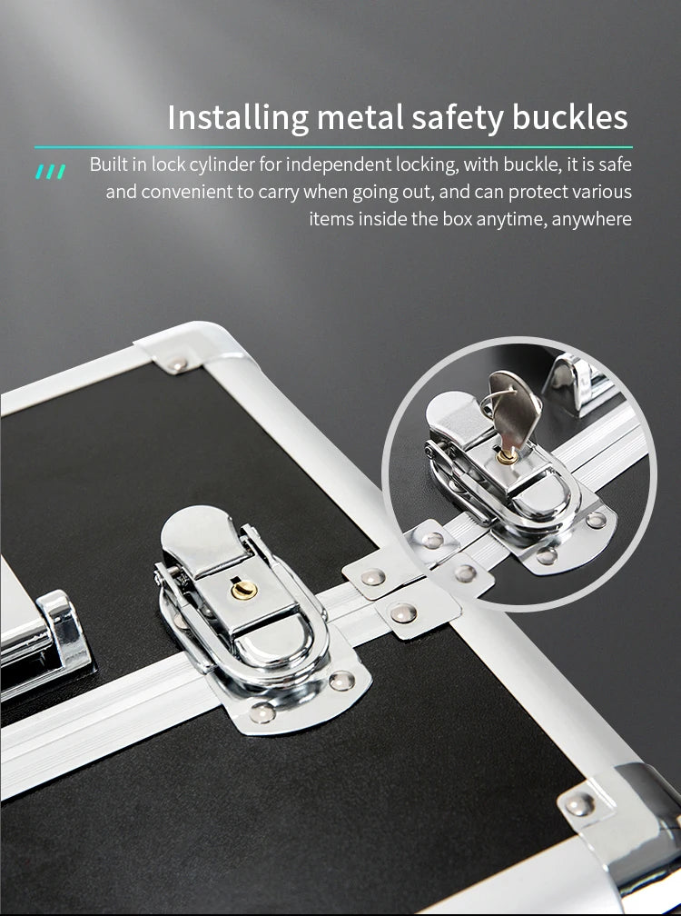 TravelRolling Makeup Train Case Large Capacity Cosmetic Trolley, Aluminum Professional Travel Case with Key.