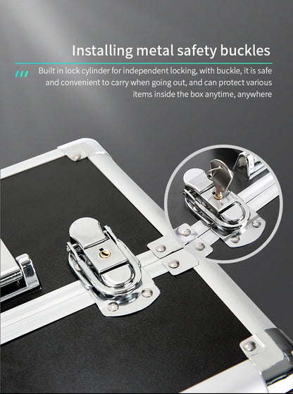 TravelRolling Makeup Train Case Large Capacity Cosmetic Trolley, Aluminum Professional Travel Case with Key.