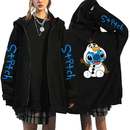 Men's and women's Lilo Stitch hooded jackets, Bonita Harajuku anime, cartoon Gothic streetwear, women's zippered sweaters.