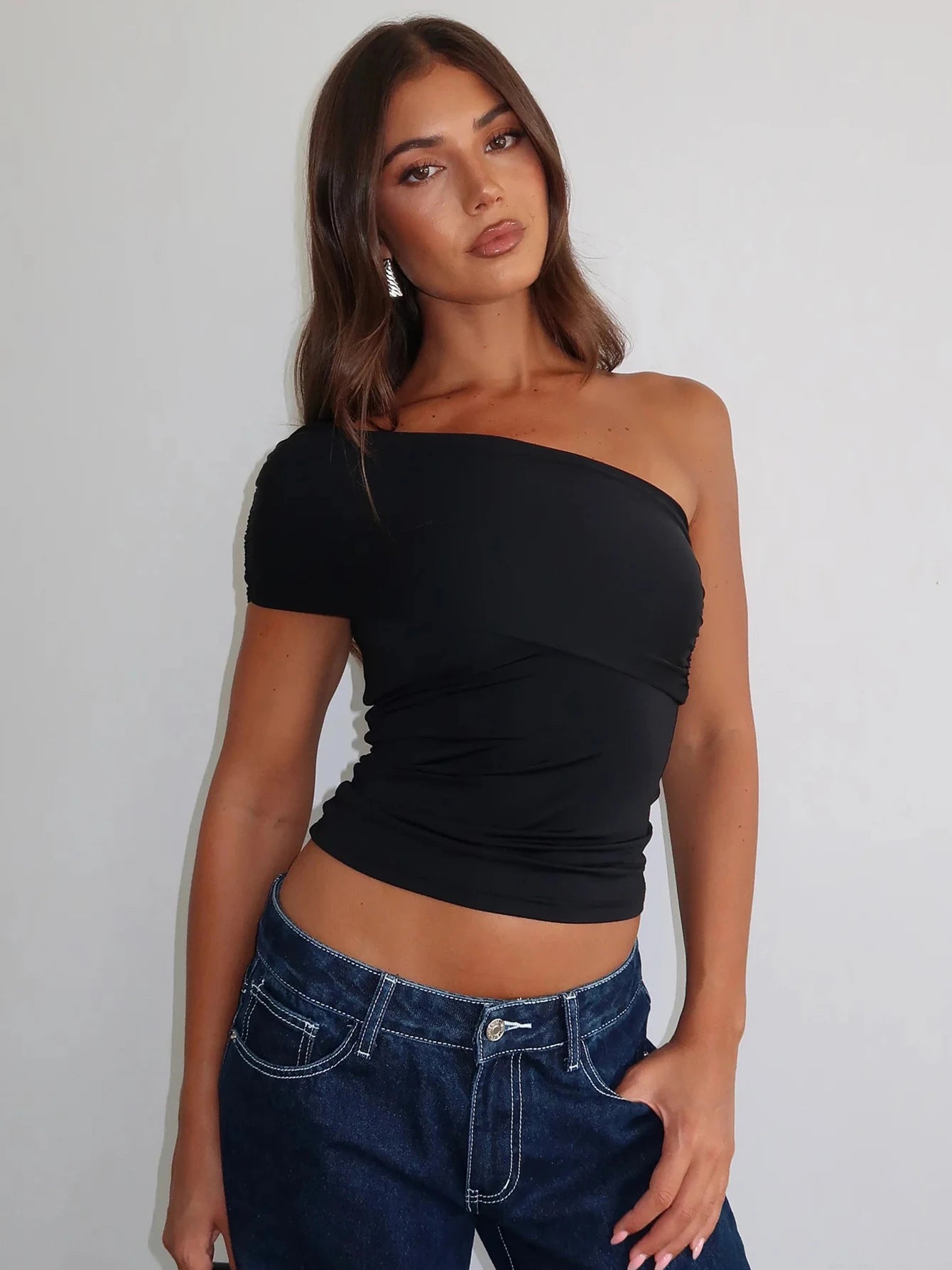 Dulzura One Shoulder Sleeveless Ruched Backless Bodycon Tank Top Women'S Solid Sexy Elegant Y2K Top Party Clubwear Summer Outfit