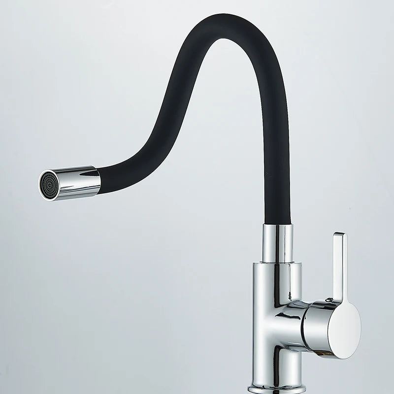 Kitchen Sink Faucet Flexible Water Pipe 360° Rotation Single Handle Deck Mount Cold Hot Water Mixer Water Tap
