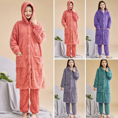 Korallen Samt Frauen Pyjama Set Verdicken Samt Rippen Fleece Set Pullover Hosen Frauen Pyjama Sets 2024, Homewear Frauen Nachtwäsche.