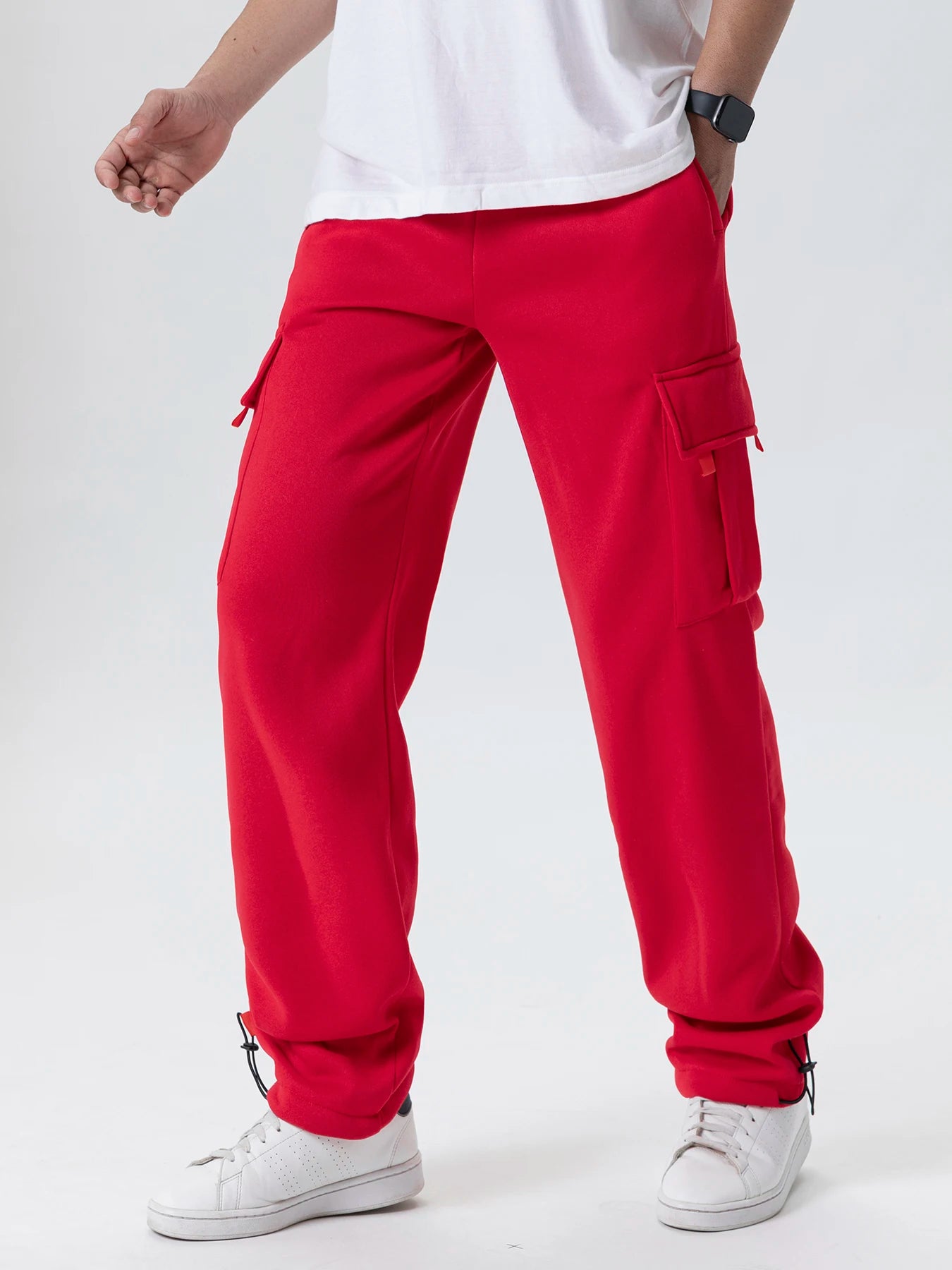 Mens Sweatpants Straight Fit Casual Pants Autumn Winter Men Running Jogger Sports Gym Trousers Solid Color Multi-pocket Pants.