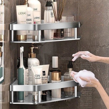 Kein Stanzen erforderlich, Badezimmerregal, Aluminiumlegierung, Shampoo-Regal, Make-up-Organizer, Duschregal, Badezimmer-Accessoires, Eckregal