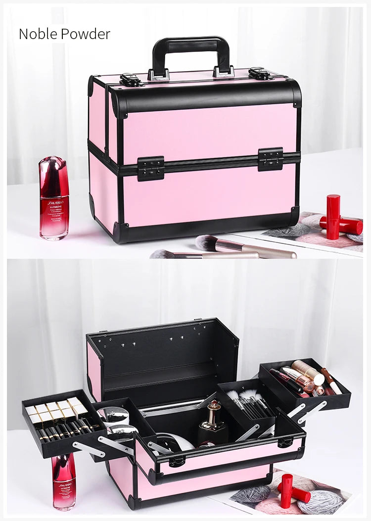 Makeup Train Case Aluminum Alloy Case Pedicure Tool Box with Handle Cosmetic Box Portable Makeup Case Organizer.