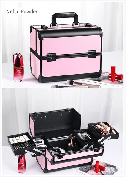 Makeup Train Case Aluminum Alloy Case Pedicure Tool Box with Handle Cosmetic Box Portable Makeup Case Organizer.
