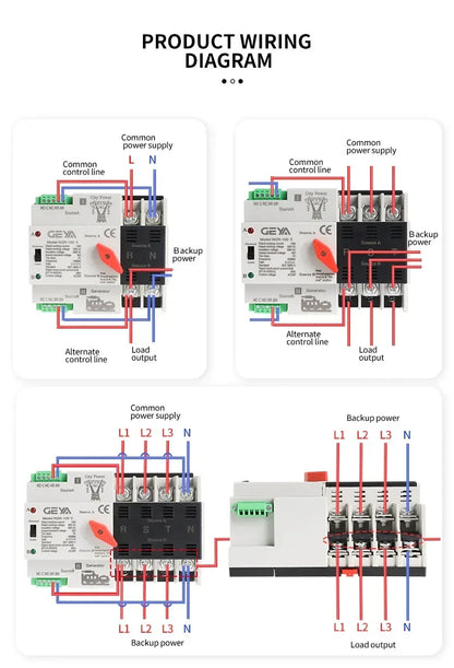GEYA W2R ATS 110V 220V PC Dual Power Automatischer Transferschalter 63A 100A Haushalts-Stromübertragungsschalter 50/60Hz.