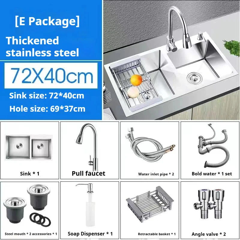 304 Stainless Steel Large Double Sink Kitchen Silver Multifunctional Sinks Household Washbasin Undermount Basin