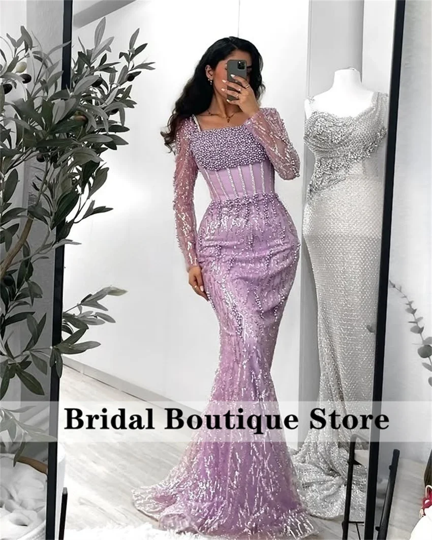 Glänzende blaue Dubai-Abendkleider 2025, mit Perlen verziert, Kristalle, Hochzeitskleid für besondere Anlässe, maßgeschneidert.