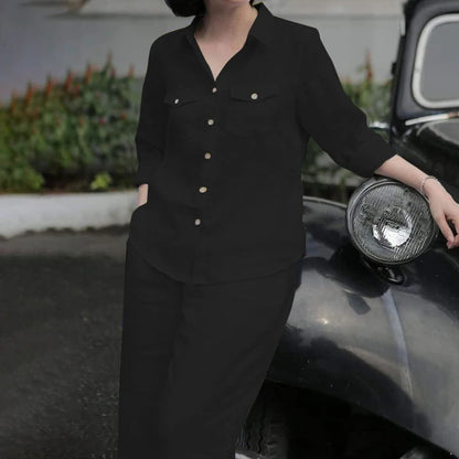 Elegant Autumn Women Matching Sets Long Sleeve Shirt Wide Leg Pants ZANZEA Casual Solid OL Work Suit Tracksuits Holiday Outfits.