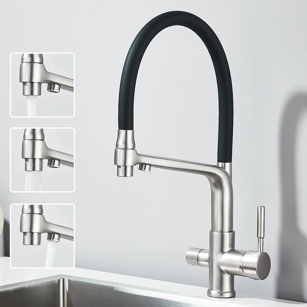 Kitchen Faucet Filtered Water Dual Spout Purification Feature Kitchen Tap 360 Rotation Water Crane For Kitchen