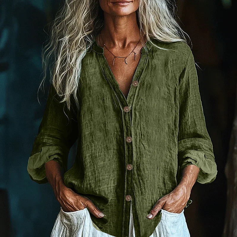 Spring Summer Casual Long Sleeve Shirt Blouses Women Solid Color Cotton Line Cardigan Loose Button Shirts For Women Tops.