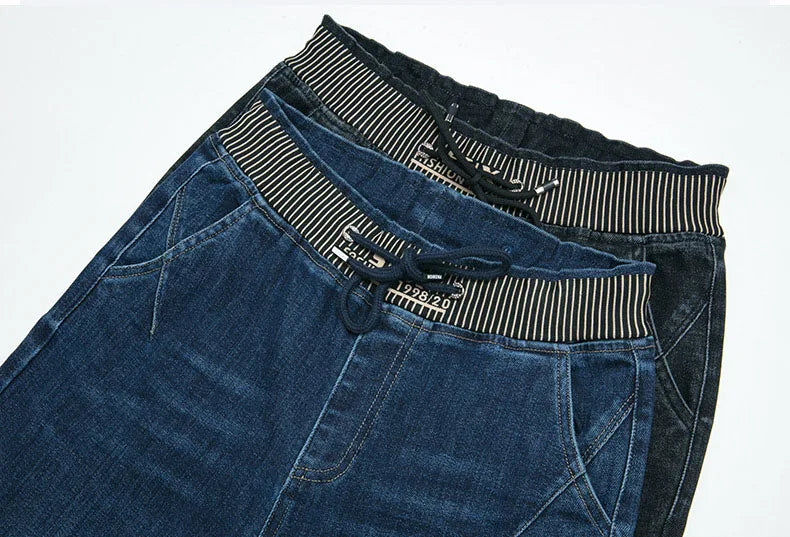 Women Elastic High Waist Straight Jeans Winter Warm Thicken Baggy Velvet Lined Wide Leg Denim Pants Korean Casual Vaqueros New.