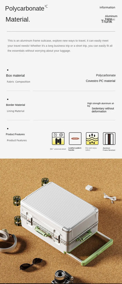 20"24 Zoll Reisekoffer mit breitem Griff, Aluminiumrahmen, Handgepäck, Trolley mit Rollen, Boardingbox, rollende Gepäcktasche.