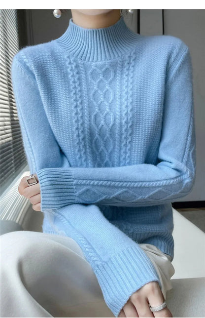 Neue Frühjahr Gestrickte Pullover Halb Hohen Kragen Lose Dicke Warme Pullover Für Frauen Vintage Herbst Winter Mutter Bodenbildung Top.