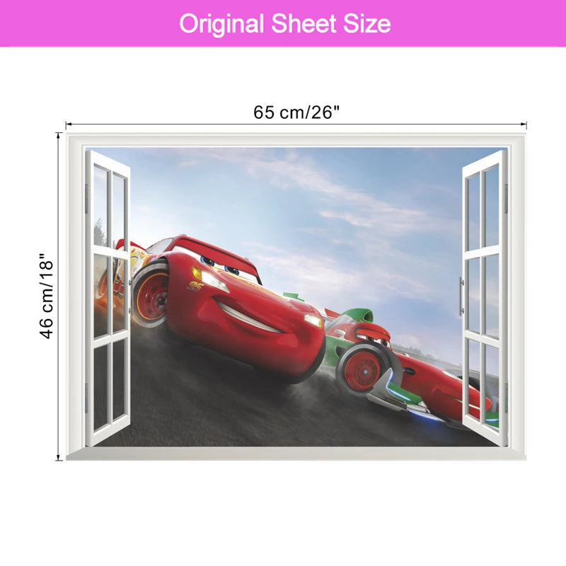 3d Macqueen Cars Broken Hole Wall Sticker For Kids Bedroom Home Decoration Cartoon Anime Mural Art Pvc Movie Poster Boys Decals.
