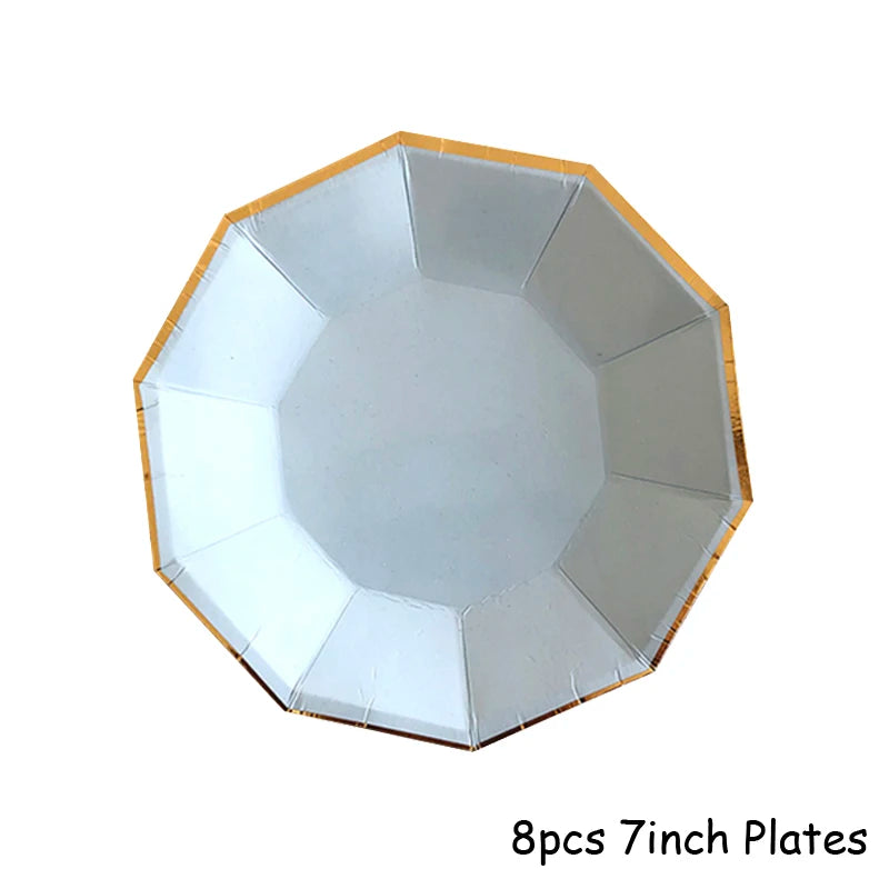 Gold Blue Party Disposable Tableware Paper Straw Cups Plates Napkins Baby Shower Favors Birthday Wedding Decor Party Supplies.