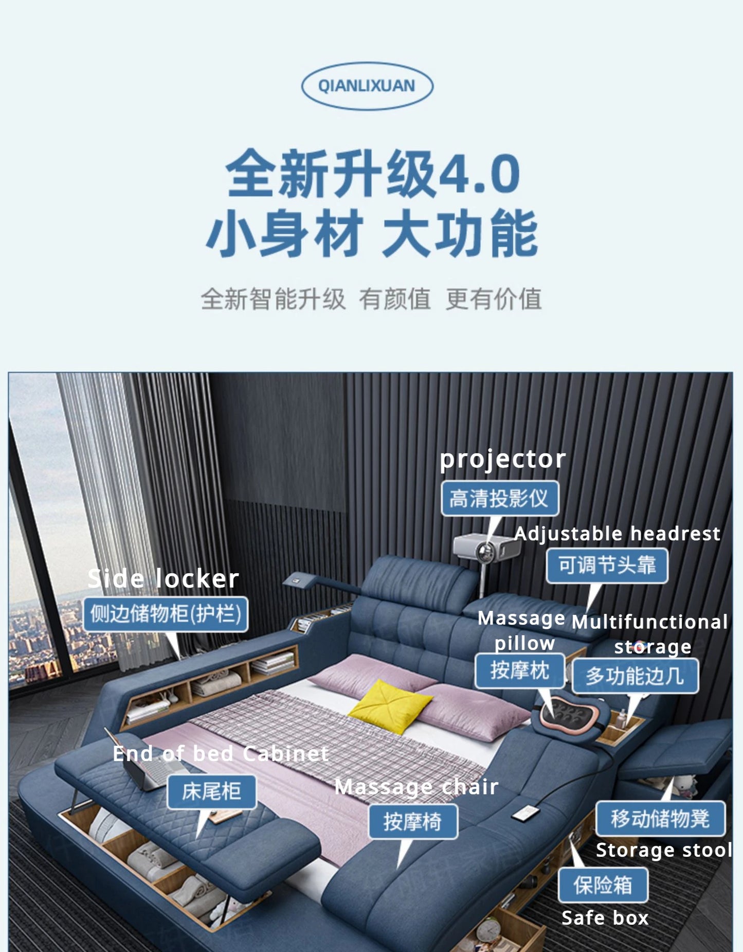 Nordic Smart Modulares Doppelbett Master Storage Luxus Designer Doppelbett Multifunktionale Leder Camas Ehe Möbel