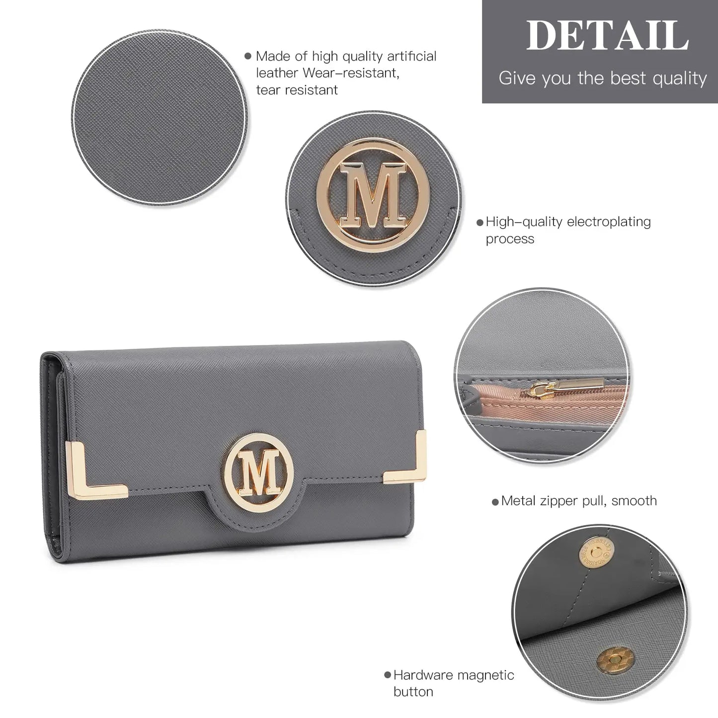 Miss Lulu WOMEN'S purse Long Wallet with zipper PU leather Card hand fan keys Holder Phone Case.