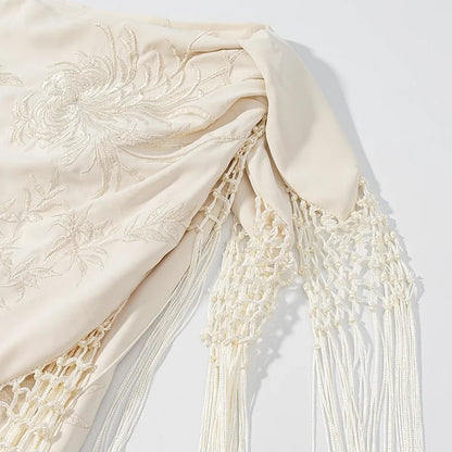 MUJER Embroidery Lace Long Skirt Woman High Waist Midi Skirts for Women Summer Beach Skirt Woman Tassel Women's Skirts Cylinder.