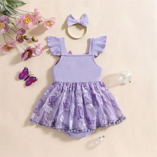 0-18M Kleinkind Baby Mädchen Sommer Strampler Kleid Nette Rüschen Ärmellose Square Neck Blume Body mit Stirnband Set neugeborene Kleidung.