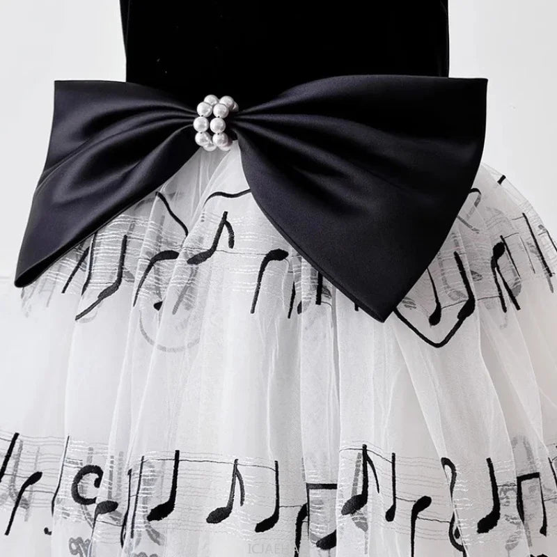 Gesticktes Tüllkleid für schwarze Mädchen, Perlenklavier, Performance-Kleid, Bühnenausstattung, Outfits, Sommer, Blumenspitze, formelle Kostümkleidung.