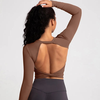 Cloud Hide Black Beauty Back Yoga Shirts Women Long Sleeve Blouse Plus Size Sports Gym Fitness Top Running T-Shirt Workout Shirt