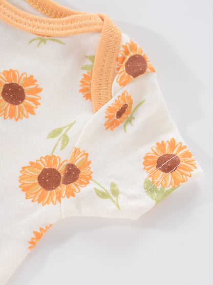 4PCS Neugeborenen Strampler Kurzarm Rundhals Cartoon Tier Blumen Drucken Body Onesies Für Baby Jungen Und Mädchen Kleidung.