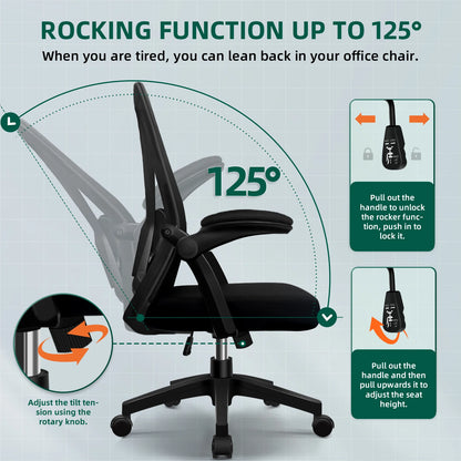 Daccormax Ergonomischer Bürostuhl, verstellbare Lordosenstütze, drehbar, robuste Rollen, gepolsterte Armlehnen, Multi-Neigefunktion zum Entspannen.
