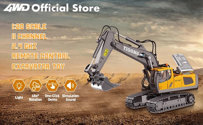 4WD Remote Control Excavator Toy Radio Controlled RC Dump Truck Vehicle Crawler Bulldozer Construction Car Gifts for Kids Boys.