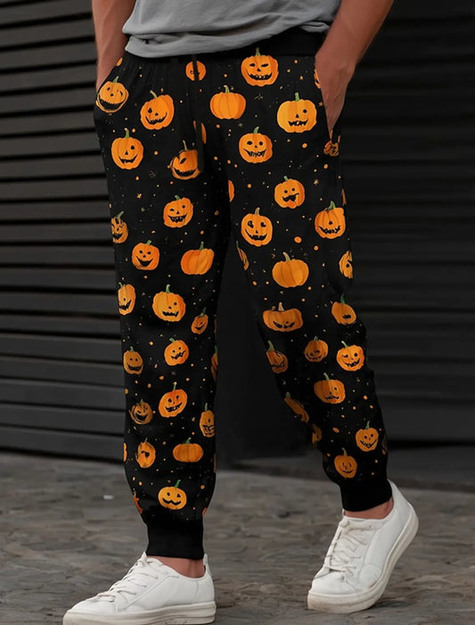 Pumpkin Bat Halloween Costumes Pants Men's Side Pockets Elastic Drawstring Sweatpants Joggers Pants Casual Trousers Fall Winter.