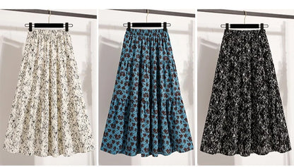 2025 Vintage Draped Elegant Chinese Style Women's Half-length Skirts Autumn Floral Pleated A- Line Skirt With Lining.