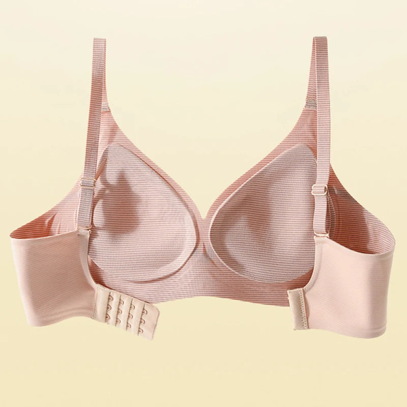 Stripe Color Contrast Soft Support Seamless Women Underwear Semifixed Cup Pad No Steel Ring Adjustable straps Gathered Woman Bra.