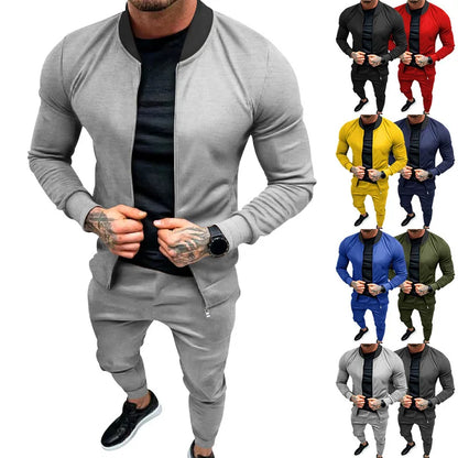 Amazon 2024 European and American men's clothing fitness sports trend outdoor leisure men's zipper suit.