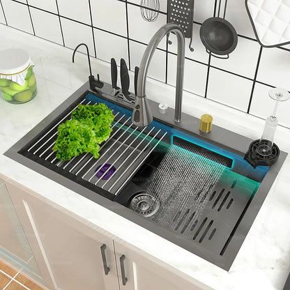 Küchenspüle aus Edelstahl mit Wasserfall, großer Einzelschlitz, multifunktionale Geschirrspülbecken, Unterbaubecken