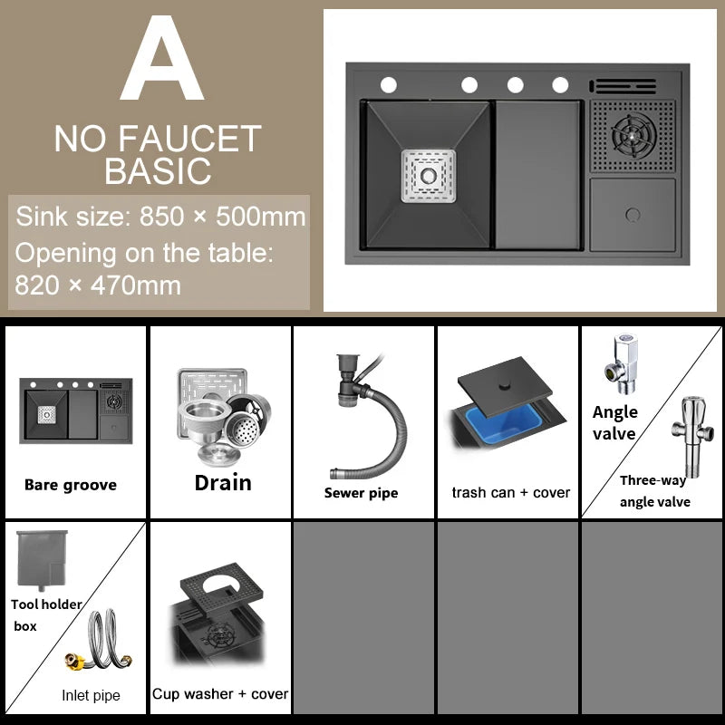 Stainless Steel Kitchen Sink Stepped Large Single Slot Wash Dish Vegetables Basin Multifunctional With Cup Washer Knife Holder