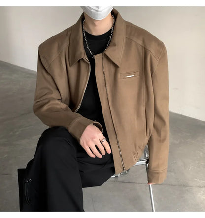Short Jacket Men's Autumn Winter Handsome American Shoulder Pad Coat High-end Lapel Baseball Uniform