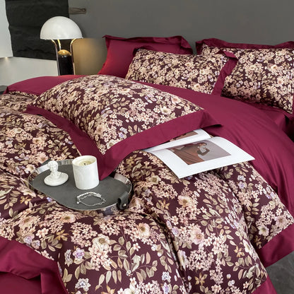 Floral Print 600TC Egyptian Cotton Bedding Queen King Comforter Cover Soft Duvet Cover Set Flat/Fitted Bed Sheet Pillowcases.