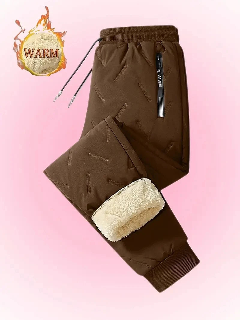 UETEEY Winter Thermal Fleece Pants Men Plush Lambswool Thicken Warm Waterproof Trousers Man Casual Windproof Joggers Sweatpants