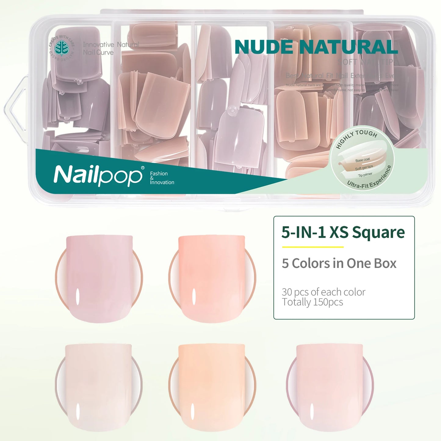 Nailpop 3-IN-1 Nude Natural Soft Nail Tips Set 140PCS Skin Tones Press on Nails Ultra-Fit Gel Nail Extensions Easy Manicure DIY