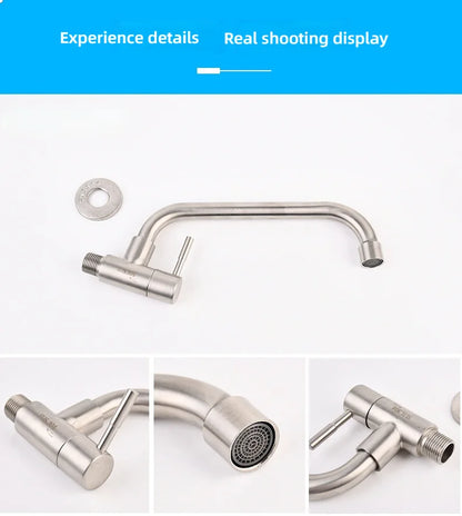 Kitchen Stainless Steel Faucet Wall Mounted Rotate Single Cold Water Sink Tap Household Kitchen Universal Faucet