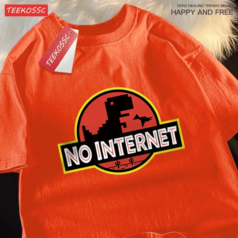 No Internet Fun Little Dinosaur Short Sleeve Mens Cartoons Cotton Tshirt Summer High Quality Clothing Fashion Oversize T-Shirts.