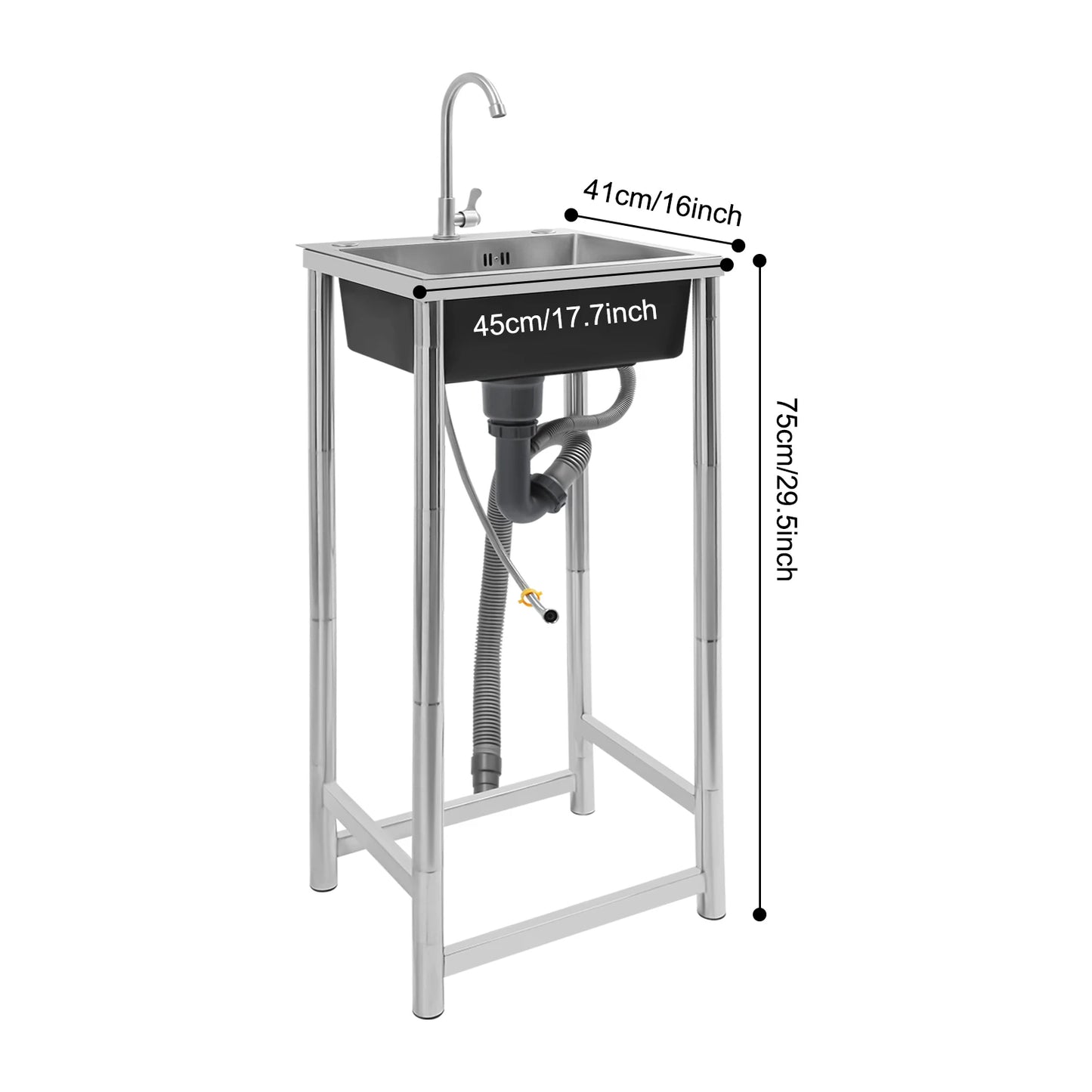 Stainless Steel Utility Sink Single Bowl 110 Lbs Free Standing Kitchen Sink with 360 ° Rotatable Faucet for Kitchens Bathrooms