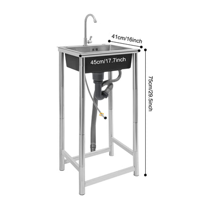 Stainless Steel Utility Sink Single Bowl 110 Lbs Free Standing Kitchen Sink with 360 ° Rotatable Faucet for Kitchens Bathrooms