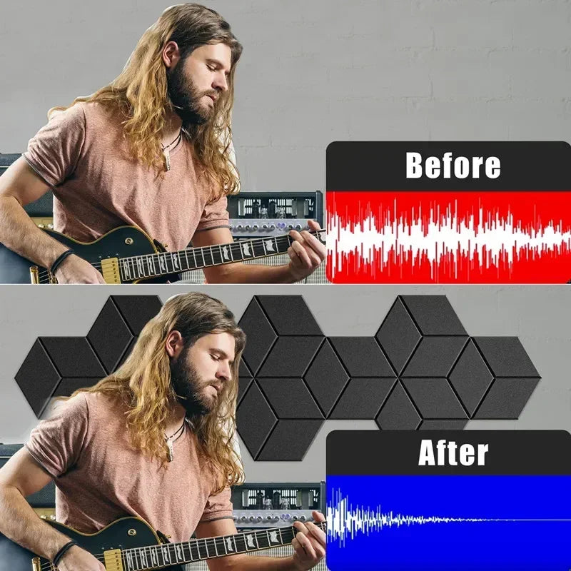 36/24/12pcs Hexagonal Self-adhesive Acoustic Panels Sound Proof Foam Panels Y-Lined Design To Absorb Noise Eliminate Echoes