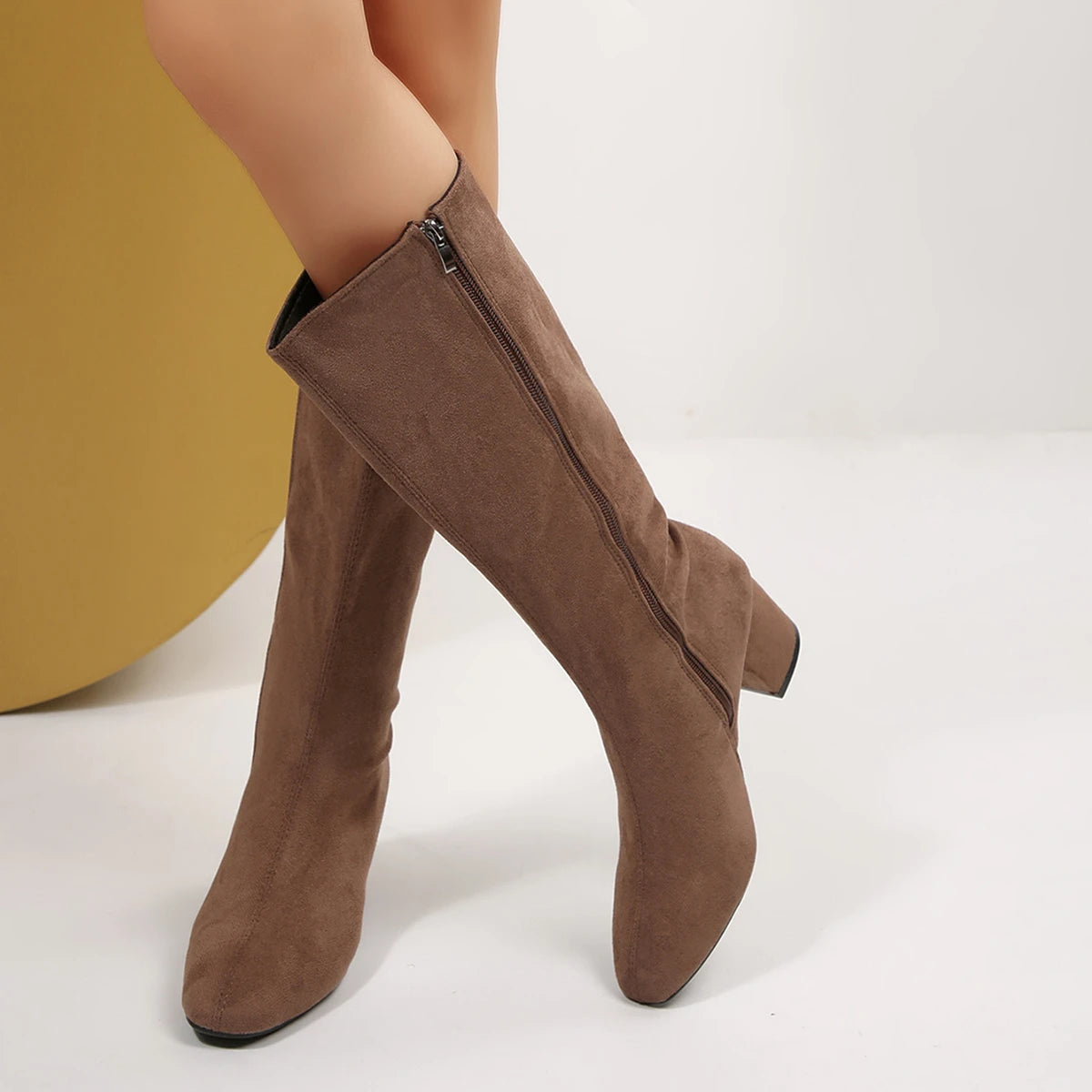 Women Boots Autumn Winter Elastic Slimming Knee-High Boots Fashion Pointed Toe Thick Heel Shoes Woman Side Zipper Casual Botas