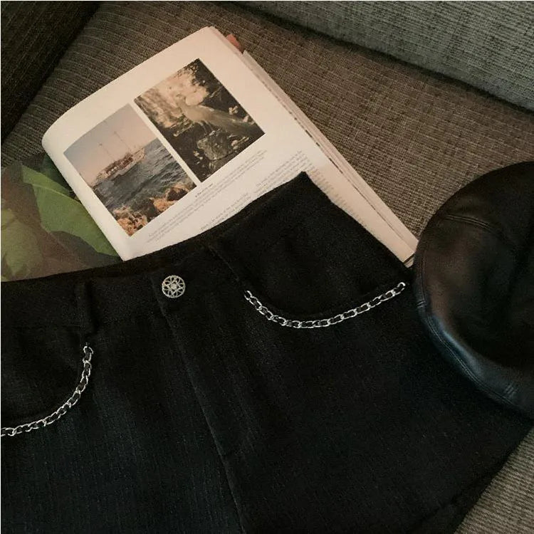 Fashion Tweed High Waist Women Shorts Autumn Winter Slim Office Woolen Black Shorts Women